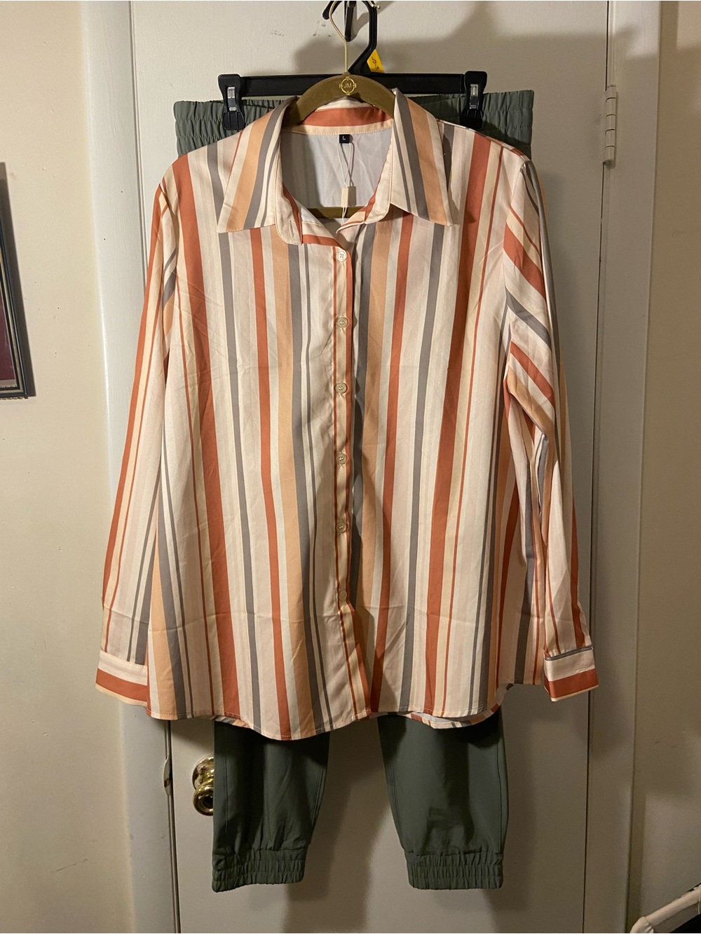 Women's Peach & Cream Striped Button-Down Shirt